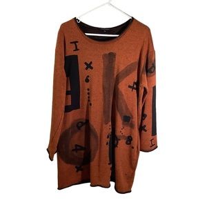 Kedziorek Rust Orange Long Sleeve Grafiti Shirt Dress Lagenlook Style